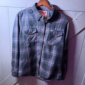 DIXXON FLANNEL KLOCKWERKS Gray, Black, Red, White Plaid Women's Button Shirt